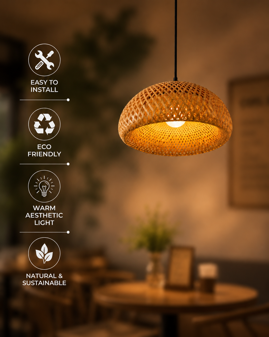 “Natural Woven Pendant Lamp – Warm Ambient curated Lighting for Modern Interior Decor”