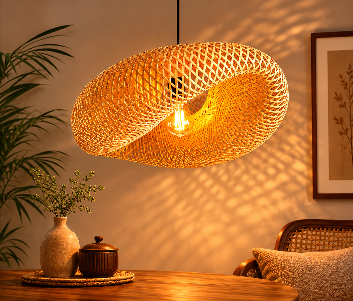 Bamboo Hanging Light – Handwoven Design