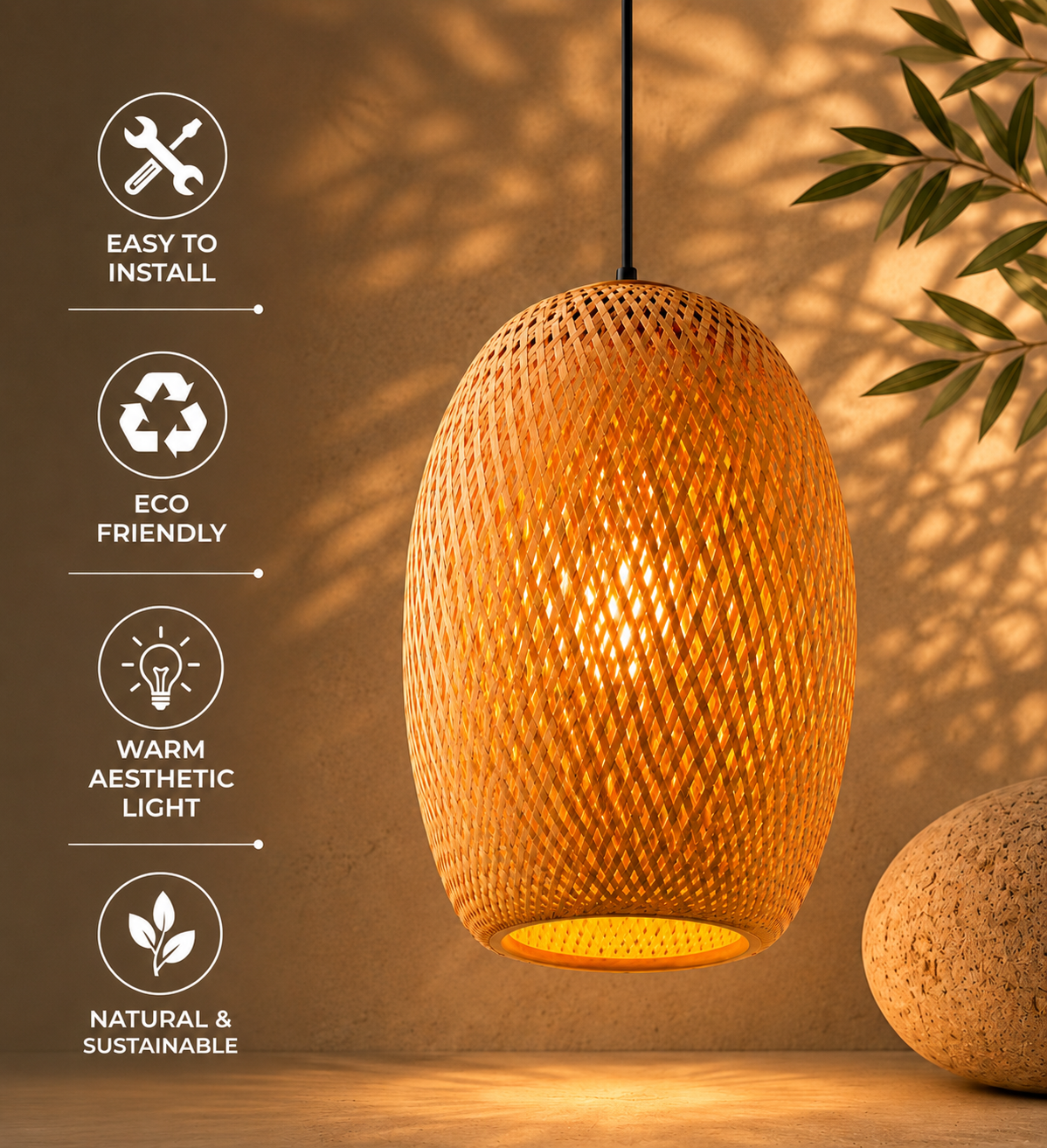 Natural Bamboo aesthetic Light - With warm ambient glow