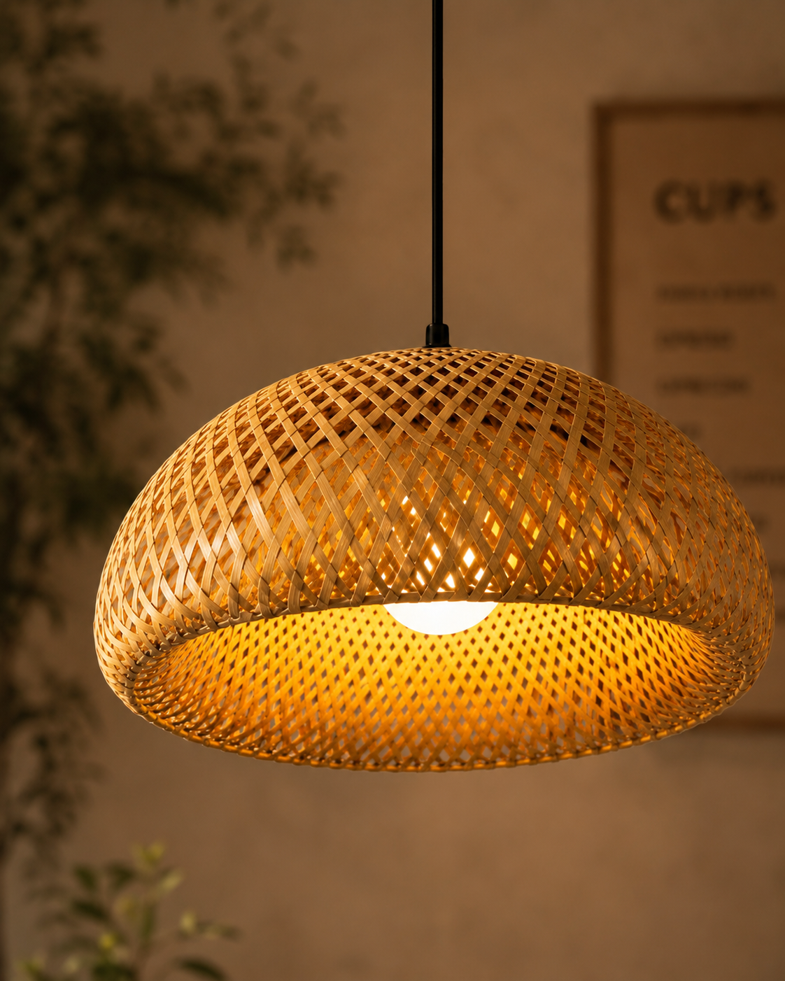 “Natural Woven Pendant Lamp – Warm Ambient curated Lighting for Modern Interior Decor”