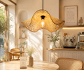 The Fluted Canopy Artisan Wave Handwoven Bamboo Pendant Light -with Bulb and holder